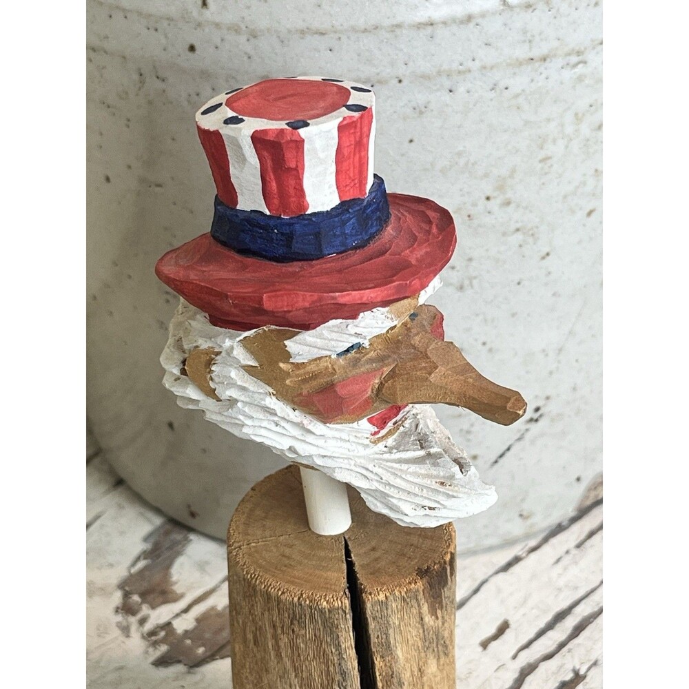 Vintage Primitive Folk Art Hand Carved Uncle Sam Patriotic USA 1976 Rare 7”